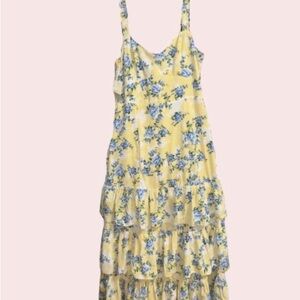 Abercrombie & Fitch Yellow Floral Maxi Dress with Blue Blossom Print